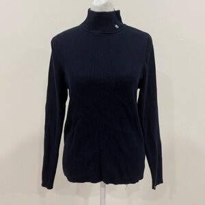 Lauren Ralph Lauren High neck Sweater Navy Blue Ribbed Size L